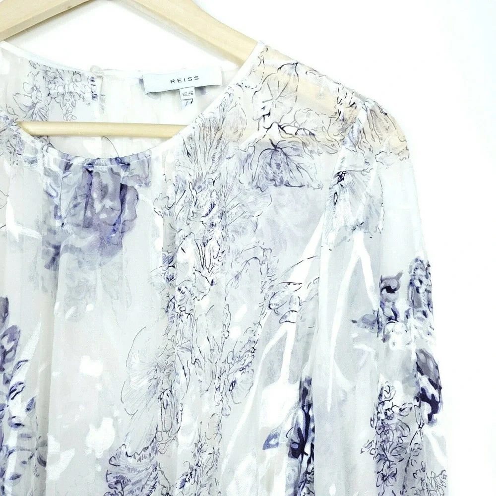 Reiss Floral Maxi Dress in White and Blue - Picture 3 of 8